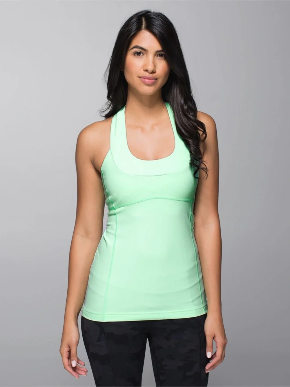 Lululemon scoop neck tank top mint green racerback shelf bra workout teal Luon